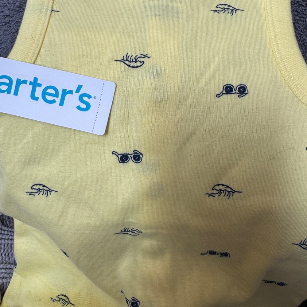 NWT NEW CARTER’S Yellow Baby Romper w Sunglasses Print SZ 3 months Snap Crotch - Picture 5 of 7